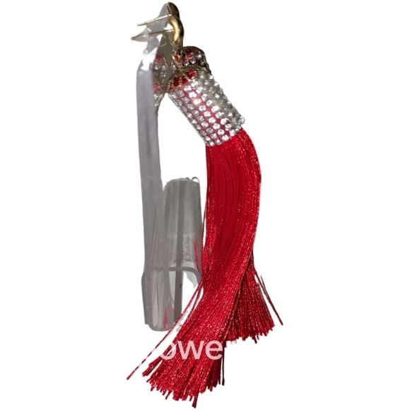Red fringe tassel earrings - Picture 3 of 4